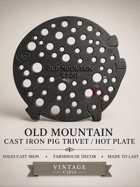 Old Mountain Cast Iron Pig Trivet Hot Plate Farmhouse Kitchen Decor C2015 7.5”